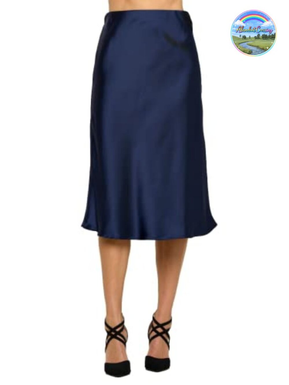 Satin Midi Skirt High Waist A-Line Elastic Waist Made in USA Plus Size